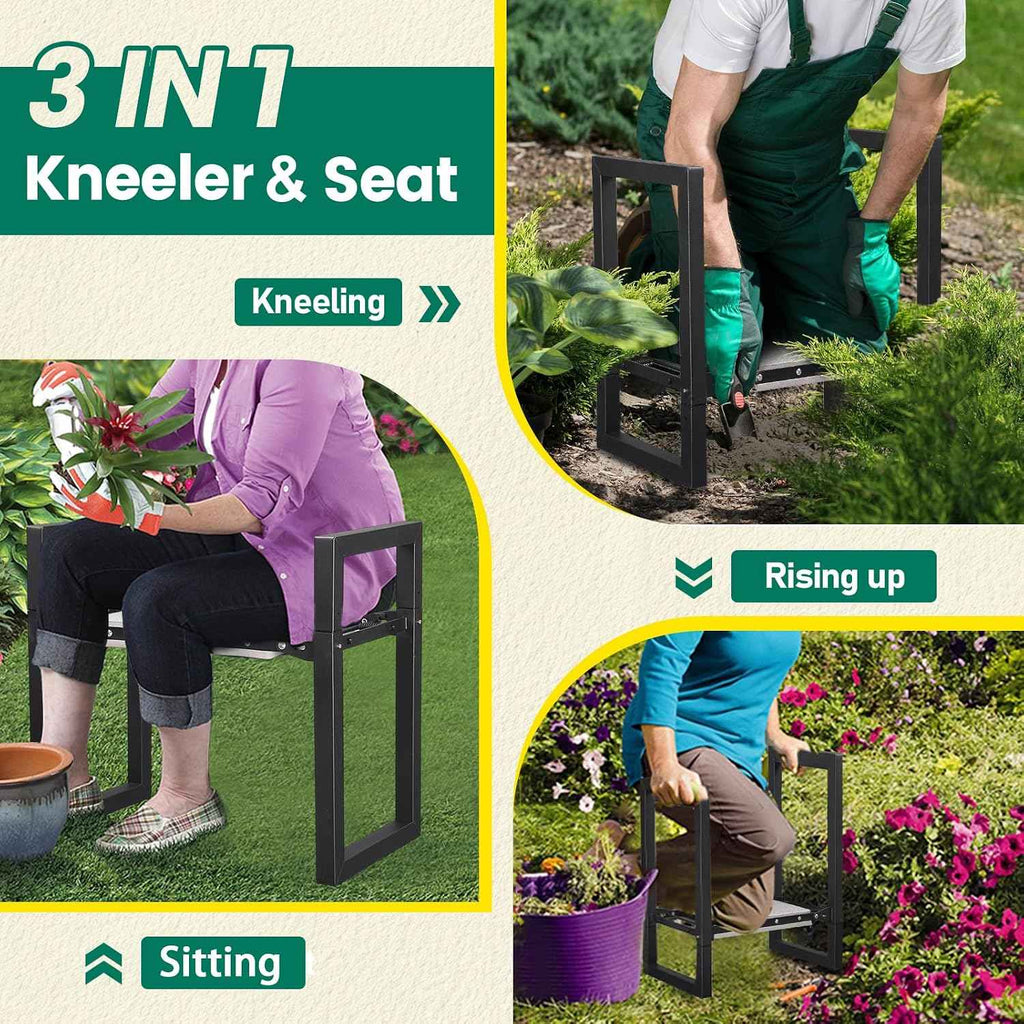 Garden Kneeler and Seat Heavy Duty - 12.7" Wide Garden Kneeling Bench Stool with Handles, Folding Knee Seat Chair Gardening Gifts for Seniors Women Men Gardeners Pain-Free Weeding Planting