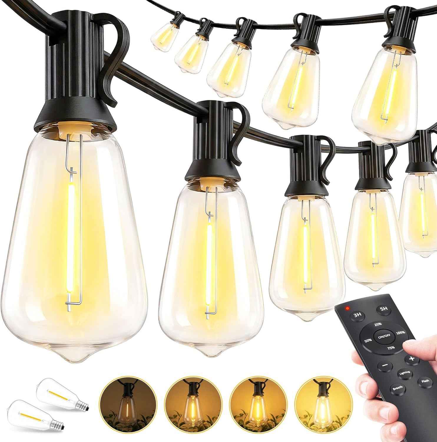 Outdoor Lights String Patio Outside - 100ft 30M LED Waterproof Light ST38 | Dimmable, Shatterproof, Hanging Lighting Edison Bulb Deck Backyard Gazebo Balcony Party Bistro Cafe Pergola Garden Yard Porch