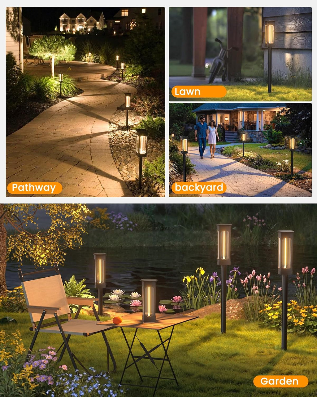 VOLISUN 8 Pack Solar Garden Pathway Lights LED Outdoor Waterproof | Solar Landscape Lighting Outdoor Waterproof, ,Warm Color Pathway Lights, Solar Garden Lights for Yard Lawn Driveway Walkway