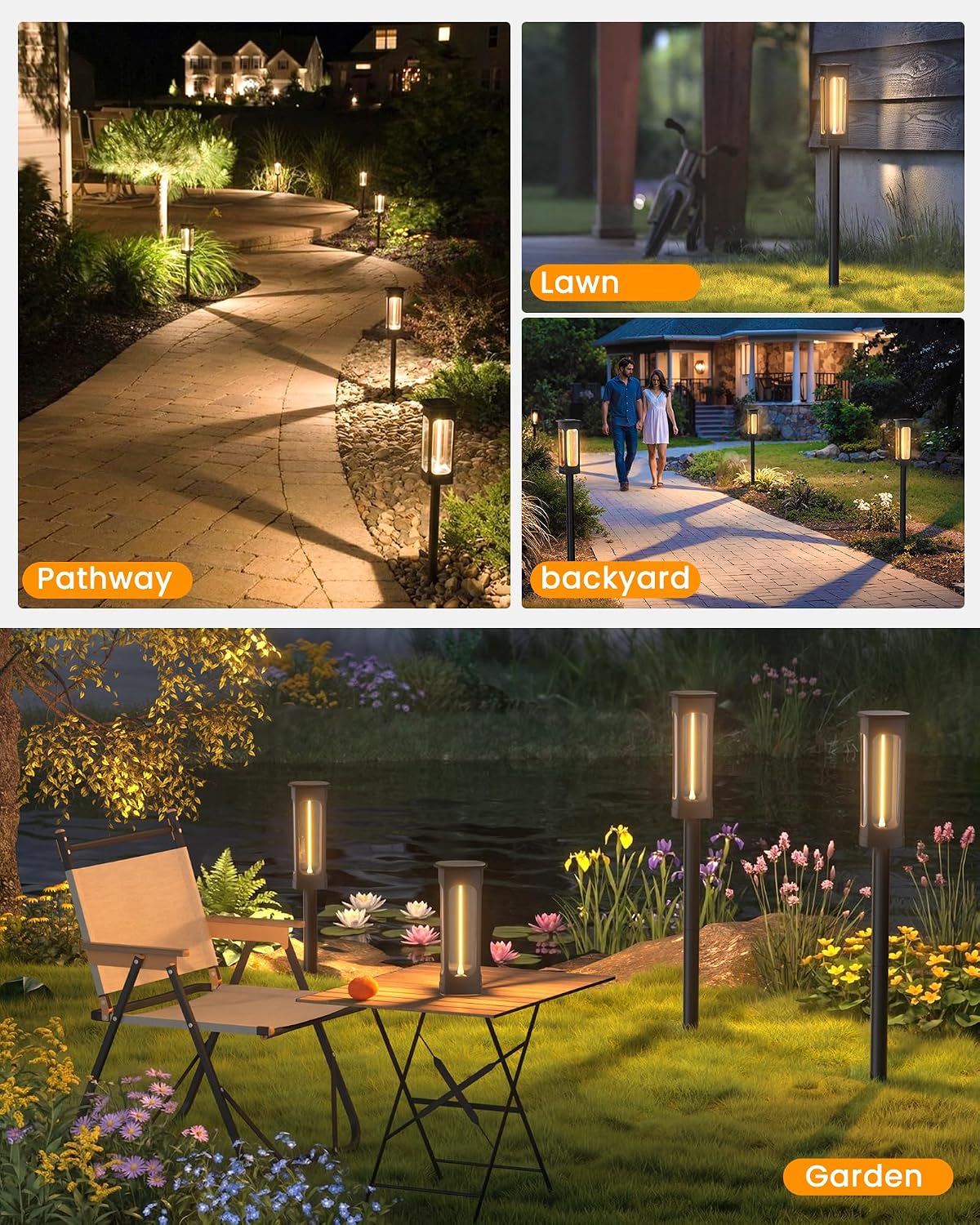 VOLISUN 8 Pack Solar Garden Pathway Lights LED Outdoor Waterproof | Solar Landscape Lighting Outdoor Waterproof, ,Warm Color Pathway Lights, Solar Garden Lights for Yard Lawn Driveway Walkway