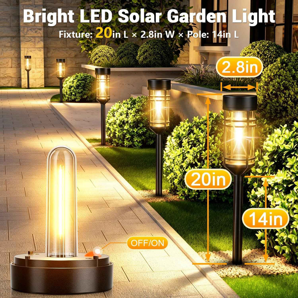Amzarp 8 Pack Solar Garden Lights, Outdoor Bright LED Solar Pathway Lights | IP65 Waterproof Rugged Shatterproof Auto On/Off for Landscape Garden Yard Walkway Driveway Lawn Lighting（3000K Warm White）