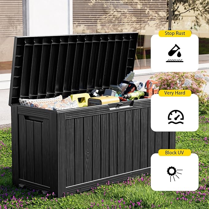 75 Gallon Waterproof Outdoor Storage Box, Resin Deck Box, Lockable Outside - Image 5