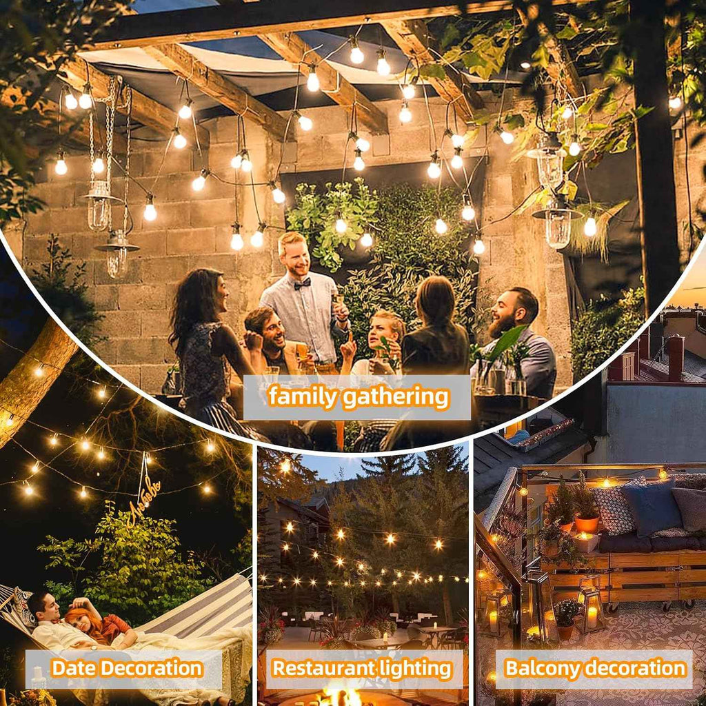 LED Outdoor String Lights with 20 Shatterproof Edison Bulbs, 39.4FT Commercial Grade Patio Lights, Replaceable Wick Outside Hanging Lights Waterproof for Porch, Deck, Garden, Backyard 2700K