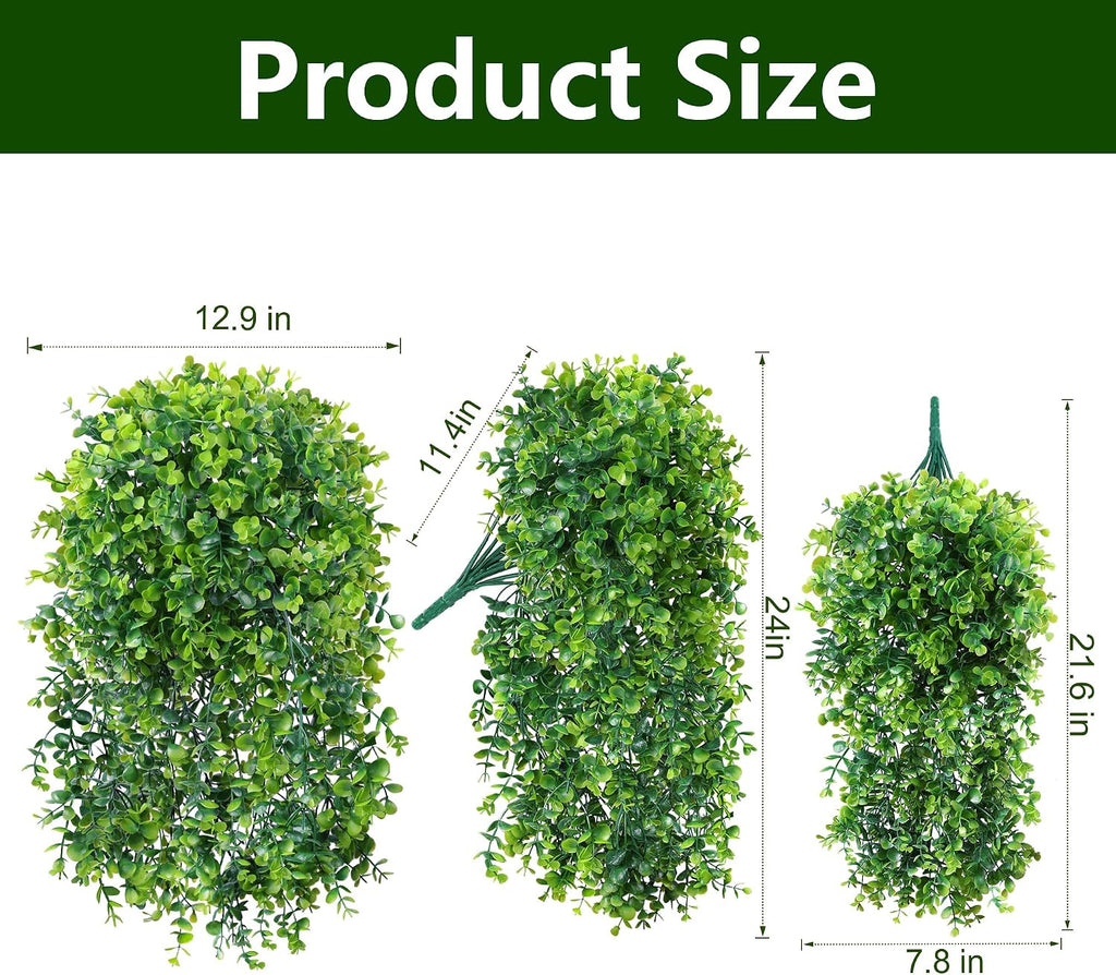 Faux Outdoor Plants Fake Hanging Plants for Outdoors Outside Decorations, 2 Pcs Green Faux Eucalyptus Hanging Vine Realistic UV Resistant Artificial Greenery for Planters Porch Garden Yard Patio