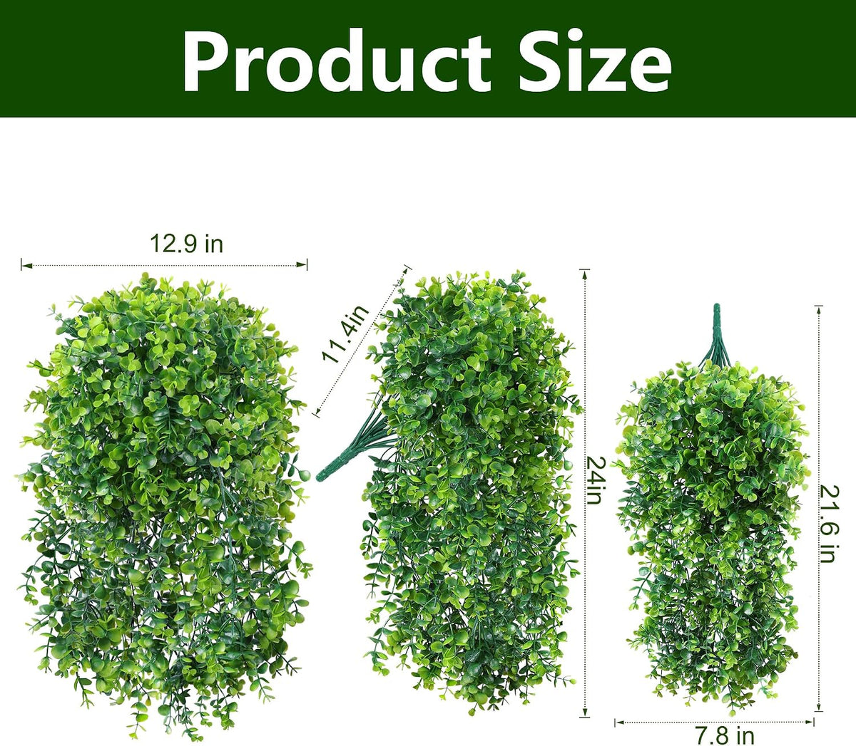 Faux Outdoor Plants Fake Hanging Plants for Outdoors Outside Decorations, 2 Pcs Green Faux Eucalyptus Hanging Vine Realistic UV Resistant Artificial Greenery for Planters Porch Garden Yard Patio