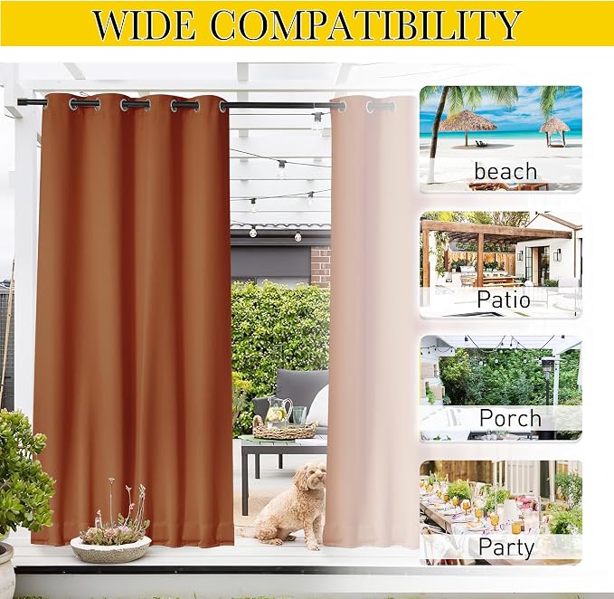 NICETOWN 2 Panels Weighted Blackout Outdoor Curtains - Image 7