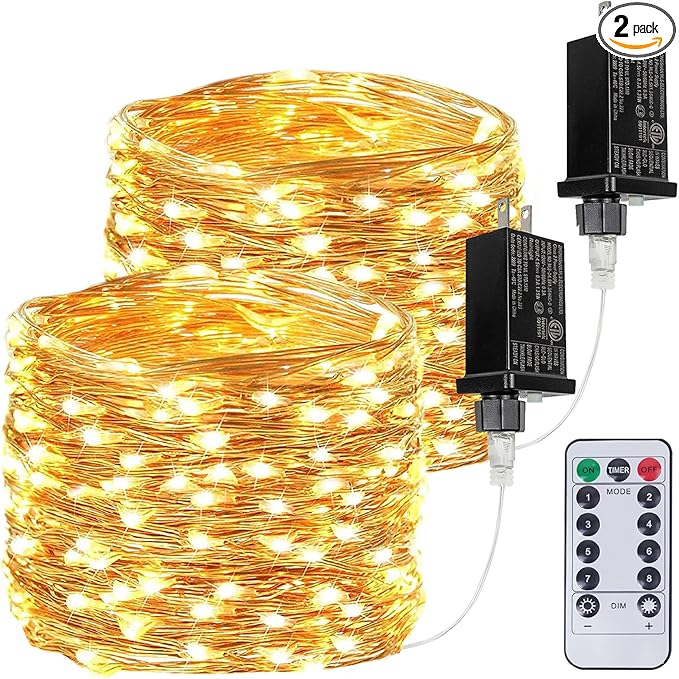 2Pack Each 33Ft 100 LED Fairy Lights Plug in by BHCLIGHT