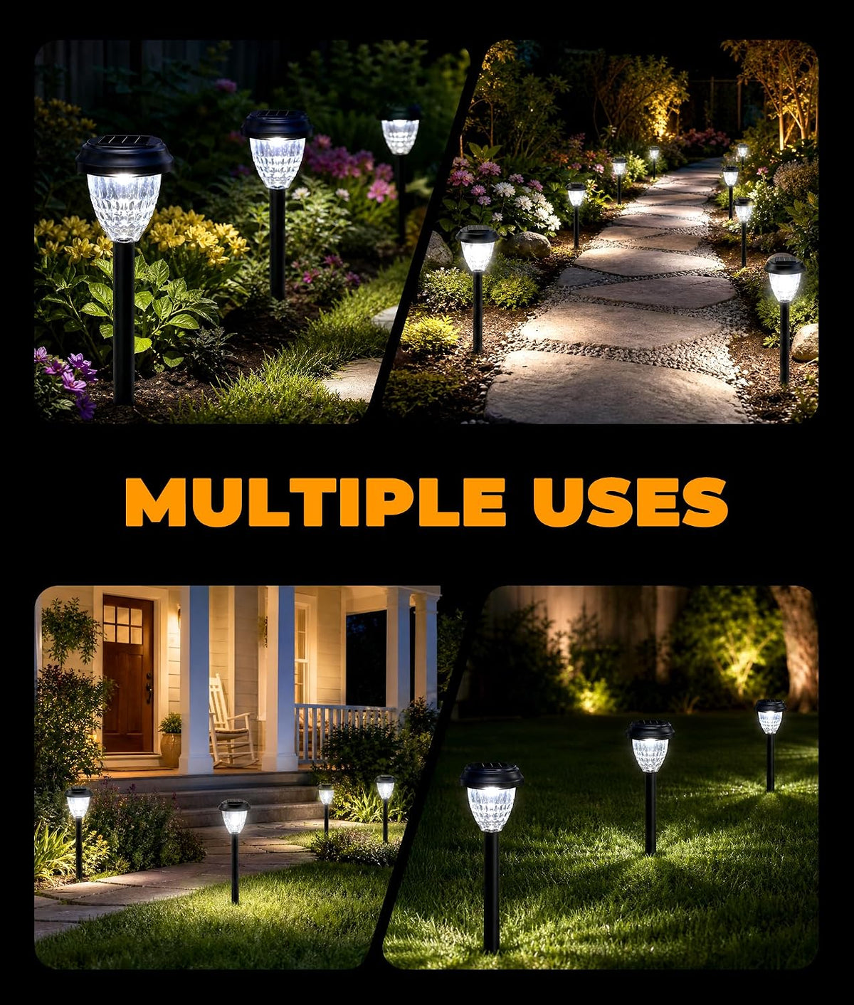 URAGO Super Bright Solar Lights Outdoor Waterproof-4 Pack, Dusk to Dawn Up to 12 Hrs Solar Garden Lights Outdoor Pathway Auto On/Off, LED Landscape Decorative Lighting for Walkway Patio Yard Outside