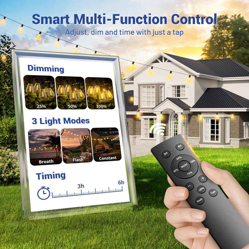 100FT Outdoor String Lights with Remote & Dimmable, 35+1 Shatterproof Waterproof Bulbs, Dimmable Outside Hanging Patio Lights for Backyard, Porch, Deck, Garden 2700K Warm White