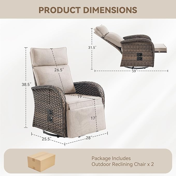 Zero Gravity Patio Swivel Rocking Recliner Chairs Set of 2 - Image 2