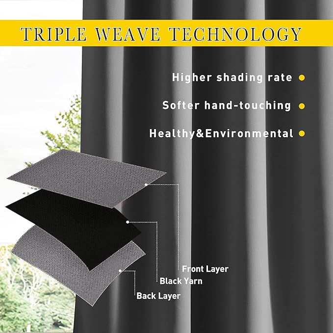 NICETOWN 2 Panels Outdoor Curtains Waterproof Grommet & Back Tab on Top & Bottom - Image 5