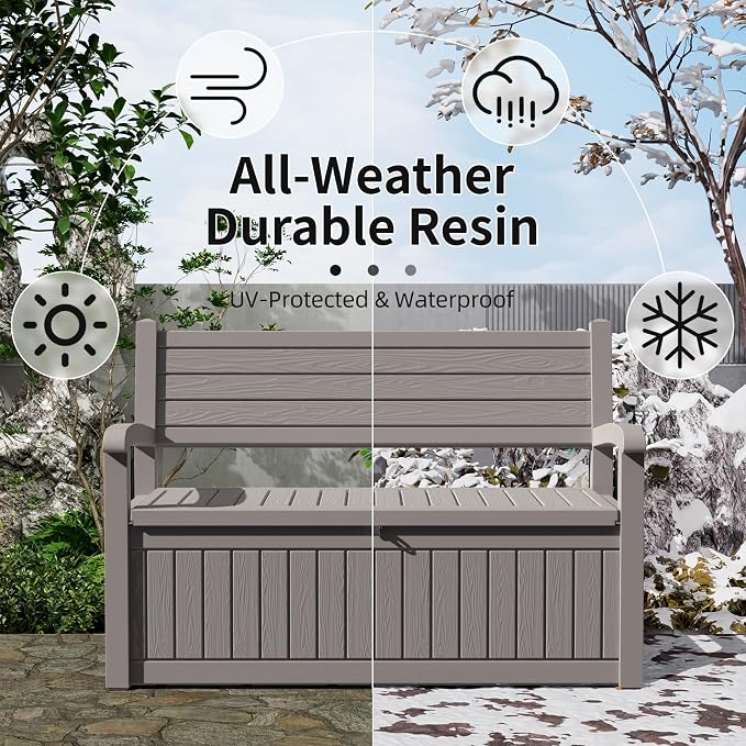 80 Gallon Outdoor Storage Bench Deck Box Waterproof Lockable, Outdoor Storage - Image 4