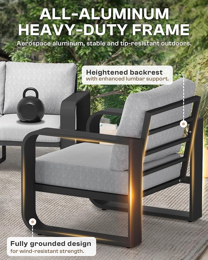 Aluminum Outdoor Patio Furniture Set, 4 Piece Oversized Patio Conversation Sets - Image 6