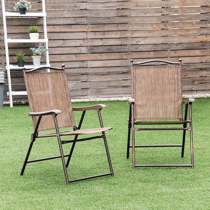 Giantex Set of 2 Patio Folding Chairs, Outdoor Patio Dining Chairs w/Armrest - Image 4