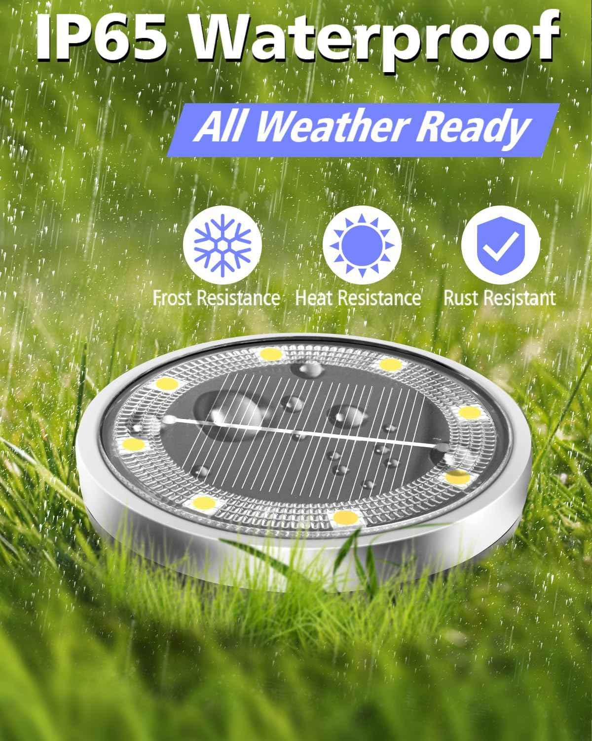 Solar Lights Outdoor Waterproof, 12 Pack 8 LED, Thickened Stainless Steel Ground Light, Solar Garden Lights Landscape Lighting for Patio Pathway Lawn Yard Deck Driveway Walkway, Cool White