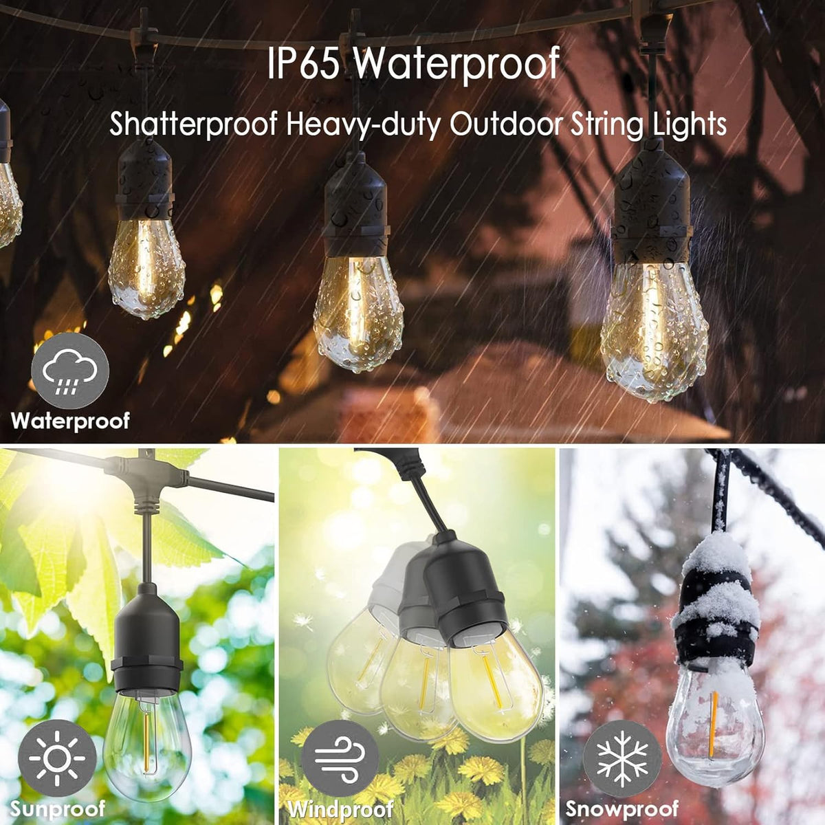 200FT String Lights for Outside LED Patio Lights Outdoor Waterproof | 63 Shatterproof Led Edison Lights,2200K Warm White Bistro Lights,Outdoor String Lights for Backyard Patio Gazebo Pergola Café