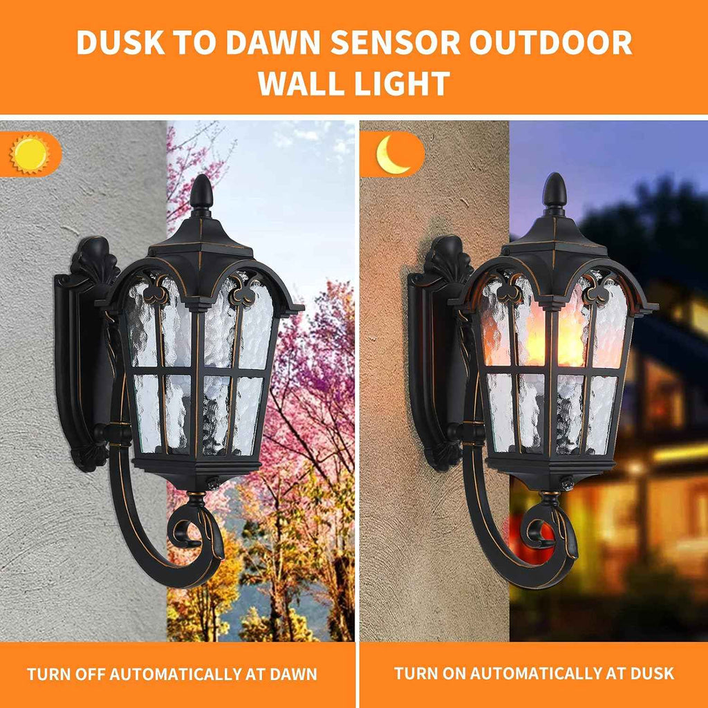 LONEDRUID 17.71" Dusk to Dawn Sensor Black Outdoor Wall Light Fixture | Exterior Wall Lantern Waterproof Sconce Rustic Porch Lights Wall Mount for House Garage Doorway, ETL Listed
