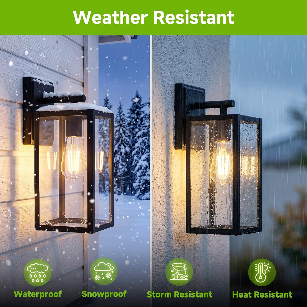FOLKSMATE 13.46 inch Outdoor Wall Light Fixture Matte Black Waterproof | Large Outside Porch Lights, Durable Metal with Clear Glass Shade, E26 Socket, Exterior Wall Sconce Lanterns for House