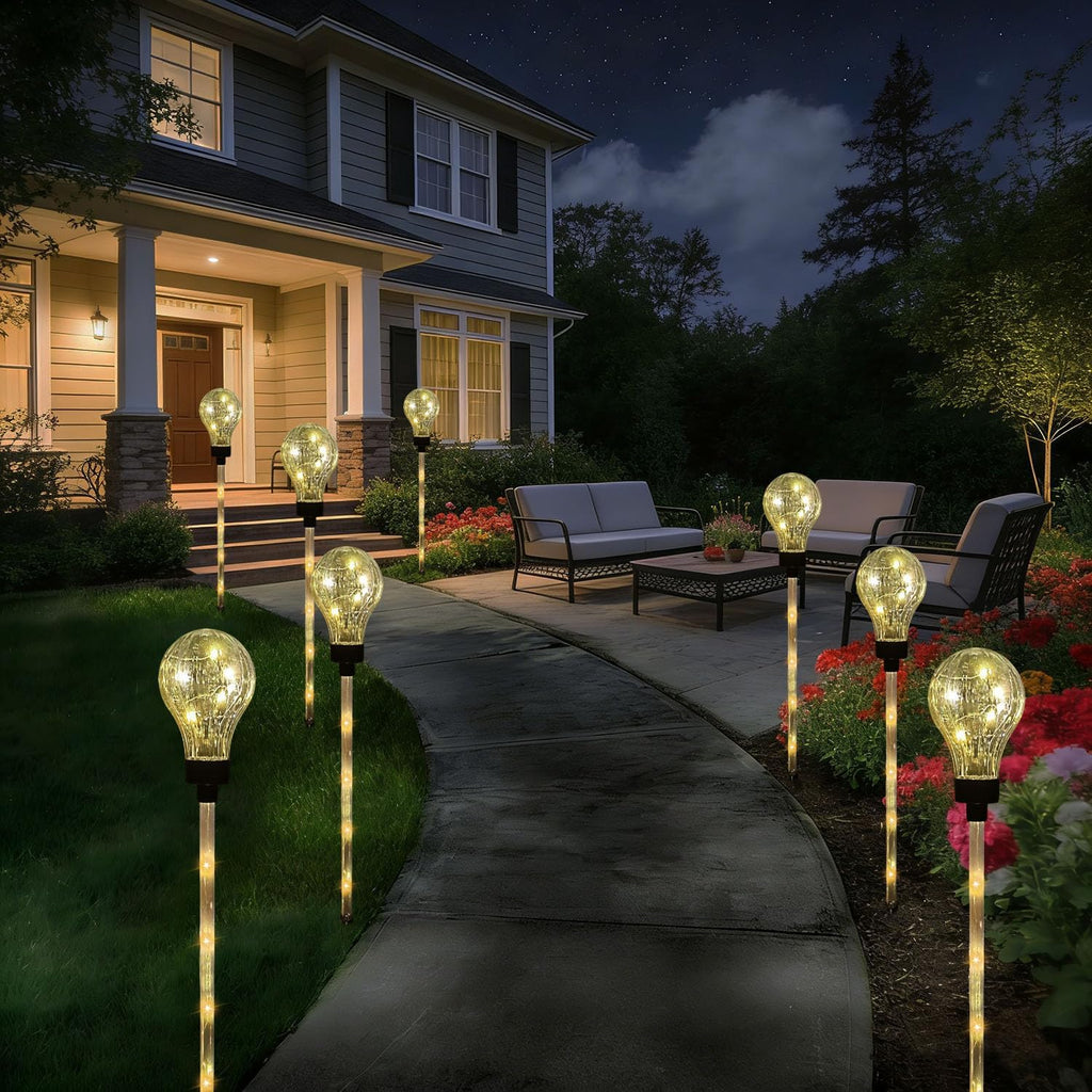Huacenmy Solar Lights Outdoor Garden Decorative Waterproof 6 Pack Bulb Lights Outside Solar Pathway Lights for Garden Home Christmas Landscape Path Yard Lawn Driveway Flowerbed Decor - Warm White