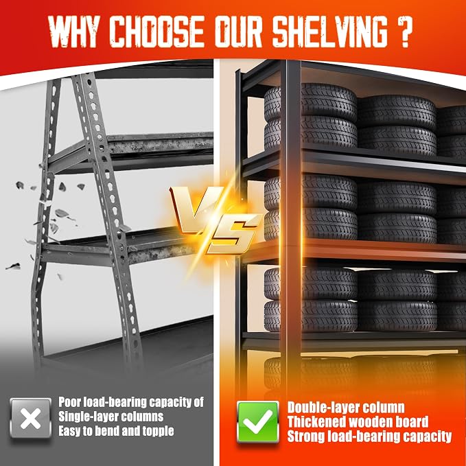 Set of 2 Garage Shelving, 3 Tier Garage Storage Shelves, Adjustable Heavy Duty - Image 3