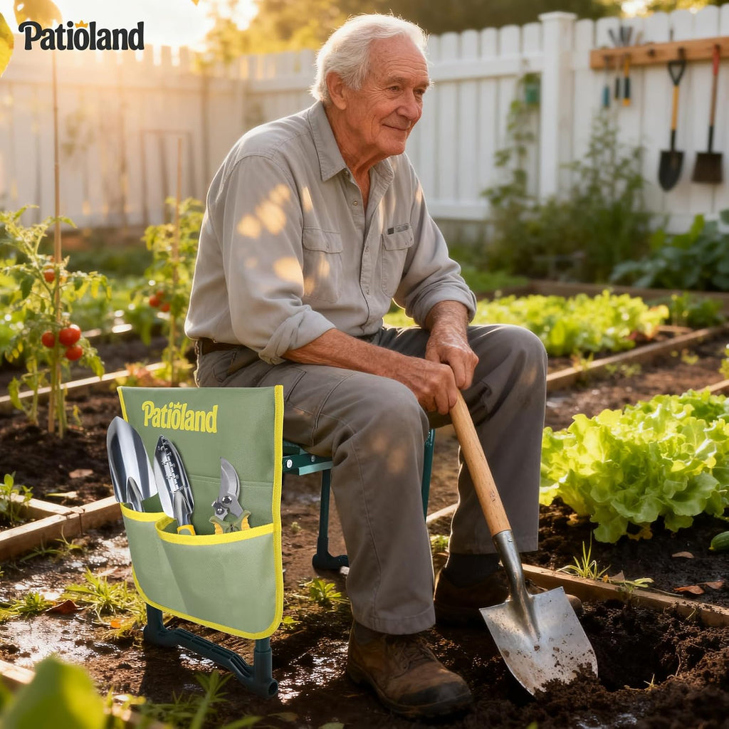 Garden Kneeler and Seat, Gardening Workseat with Tool Pouch and HandBag | 2-in-1 Flip Bench for Yard Work, Folding Garden Stool for Senior, 10.2" Widen Kneeling Pad, Gardening Gift for Women Men