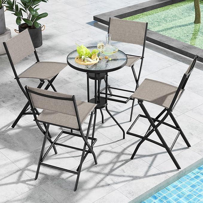 COSTWAY Outdoor Patio Bar Chair Set of 4, Folding Bar Height Stool - Image 2