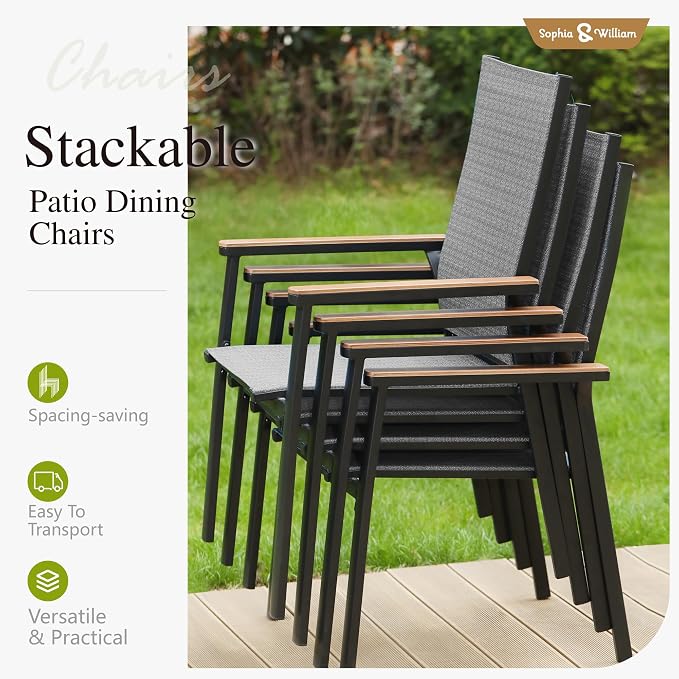 Sophia & William Patio Table and Chairs Set 7 Pieces, 6 Aluminium Patio Dining - Image 5