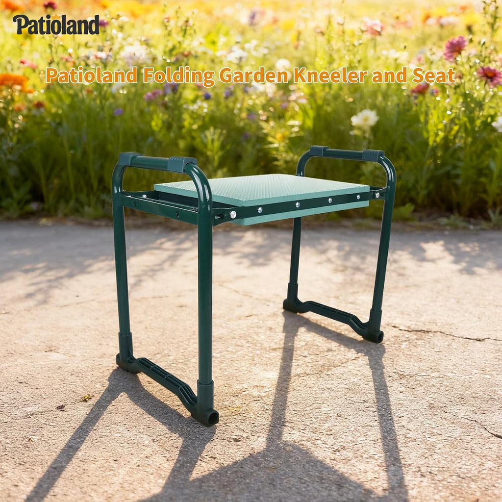 Garden Kneeler and Seat, Gardening Workseat with Tool Pouch and HandBag | 2-in-1 Flip Bench for Yard Work, Folding Garden Stool for Senior, 10.2" Widen Kneeling Pad, Gardening Gift for Women Men