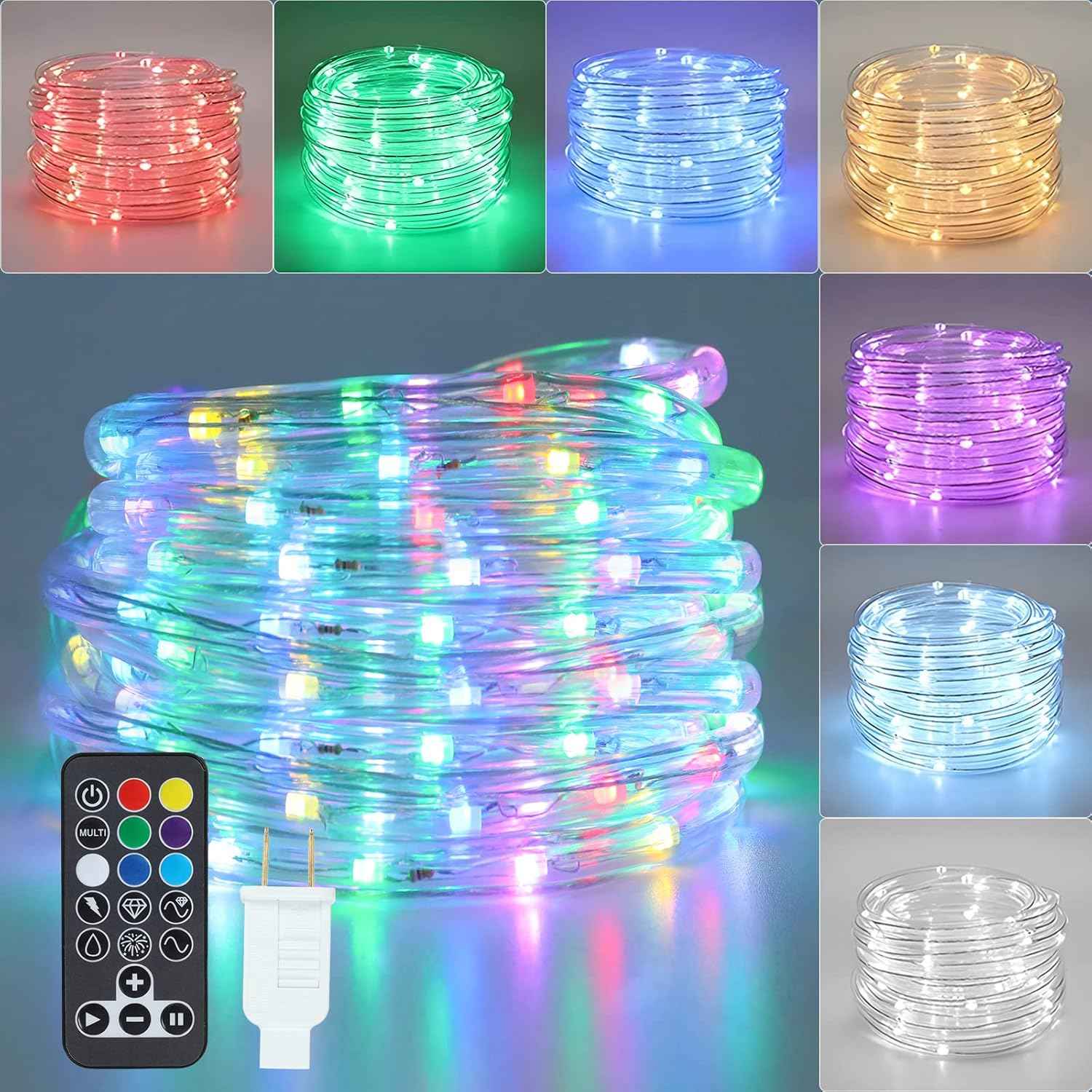 Vigdur Outdoor Rope Lights, 18FT Color Changing Rope Lights with Remote | 216 LEDs, Connectable And Flexible Clear Tube, Ip65 Waterproof, Outdoor Lights for Patios Gardens Parties And Christmas Décor