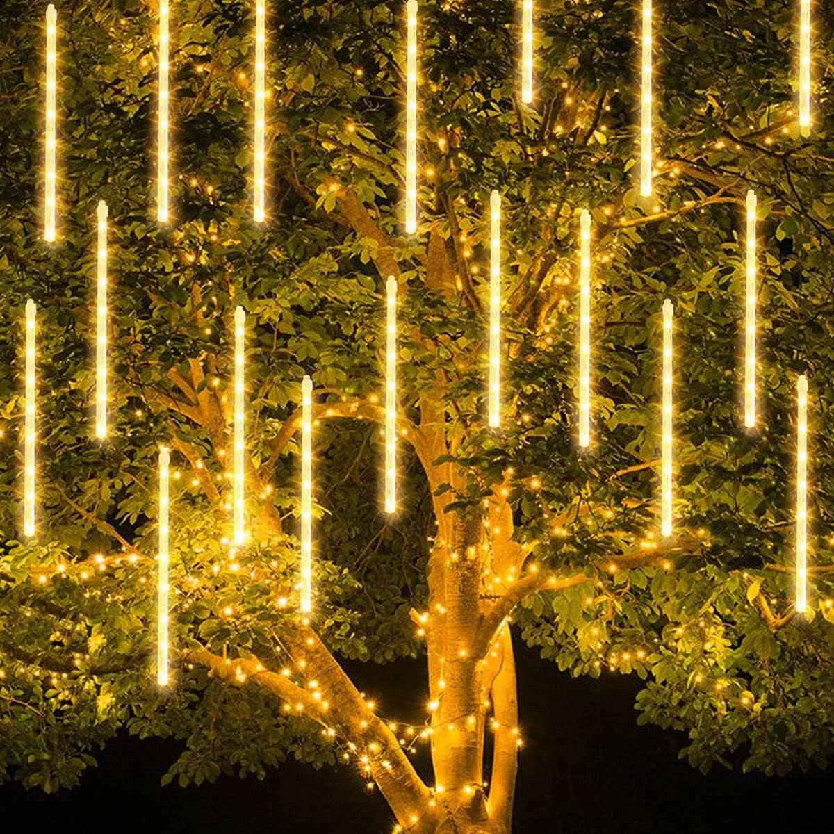 TW SHINE Christmas Meteor Shower Lights Outdoor, 864 LED 12" 24 Tubes Waterproof Christmas Lights Outdoor Plug in, Snow Falling Rain Icicle Xmas Light Decorations, Warm White