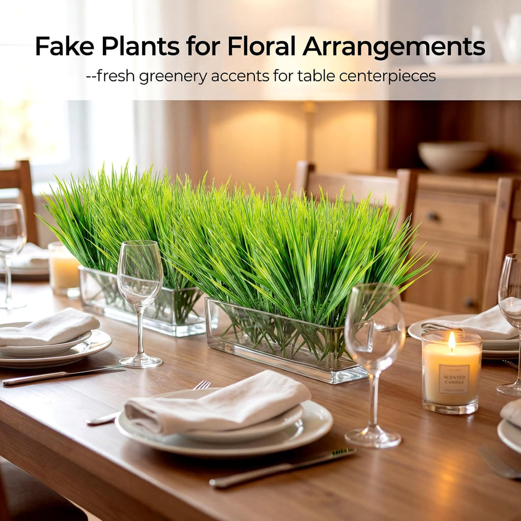 MAQIHAN 10PCS Artificial Grass Plants - Faux Wheat Greenery Outdoor Decor | Realistic UV Resistant Fake Grass Stems for Planters, Porch, Patio, Garden, Artificial Greenery for Indoor Outdoor Decoration