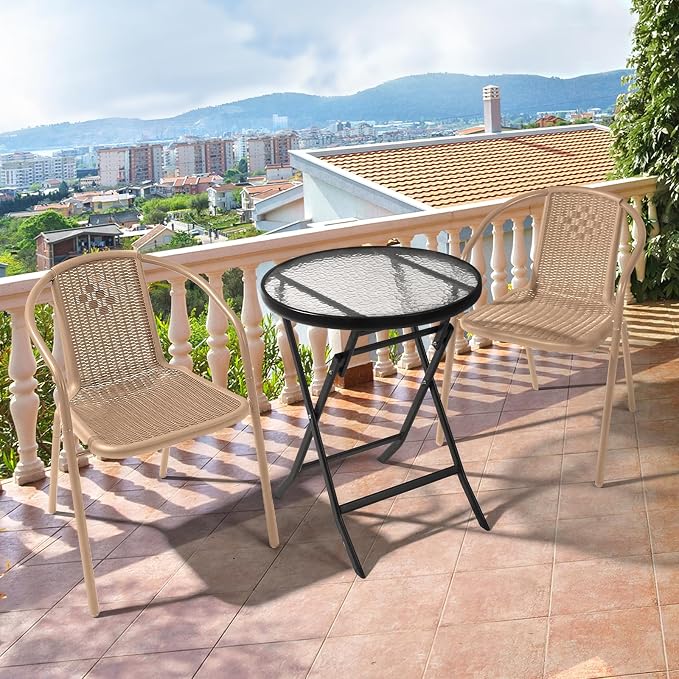 VINGLI PE Rattan Outdoor Dining Chairs Set of 4, Plastic Stackable Patio Chairs - Image 2
