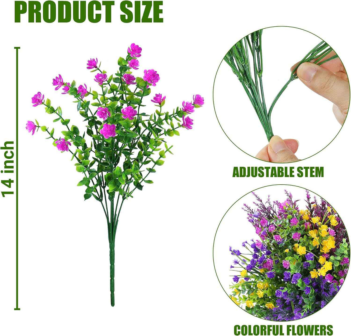 Sggvecsy Artificial Flowers for Outdoors 24 Bundles UV Resistant Boxwood Shrubs Artificial Eucalyptus Fake Plants Faux Plastic Greenery for Farmhouse Garden Indoor Outdoor Home Decoration（Mixed color）