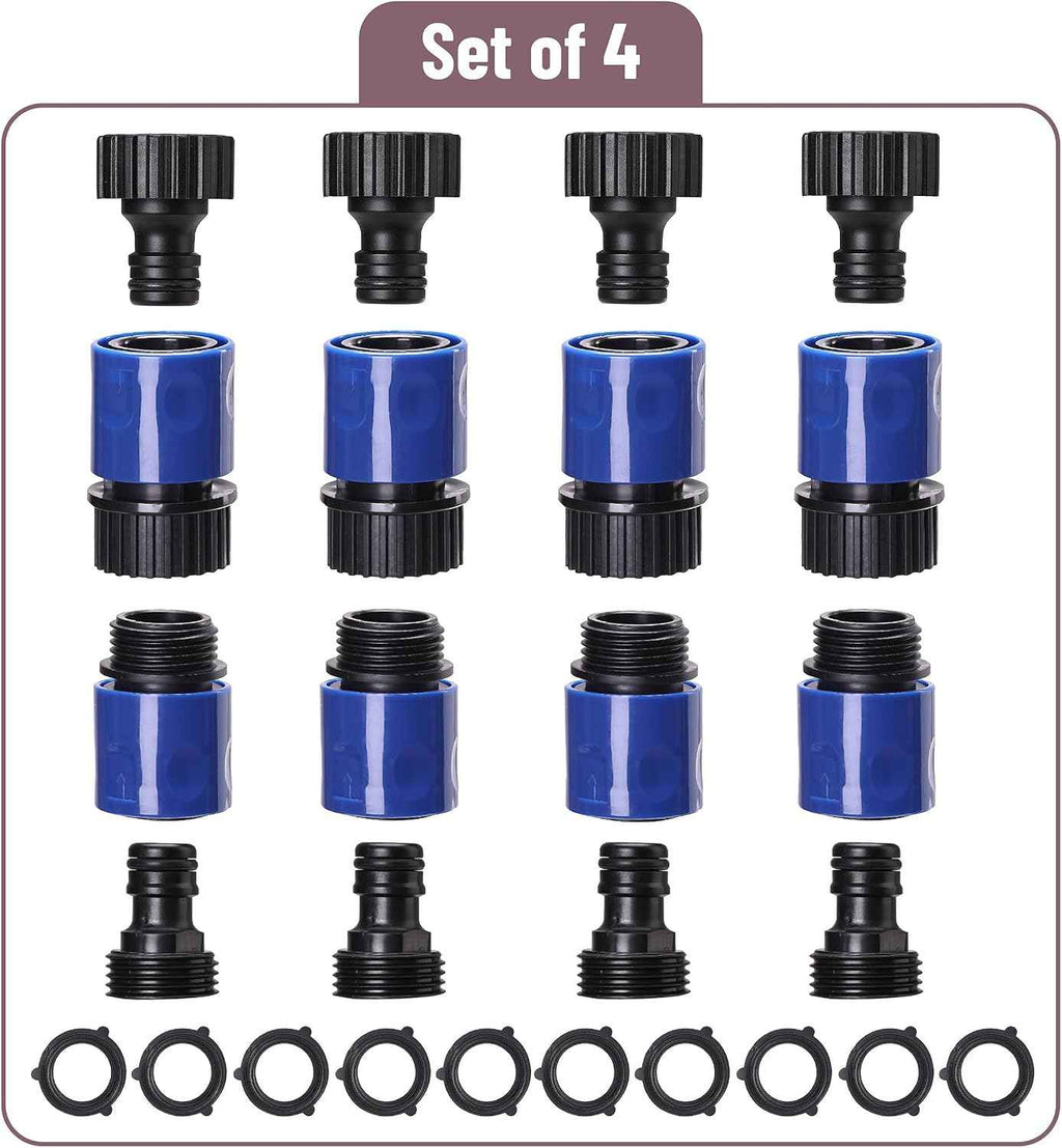 Bates- Garden Hose Quick Connectors, 4 Set, 3/4" Male Female Hose Fittings | Quick Release Plastic Water Hose Connector for Garden Irrigation & Outdoor Use
