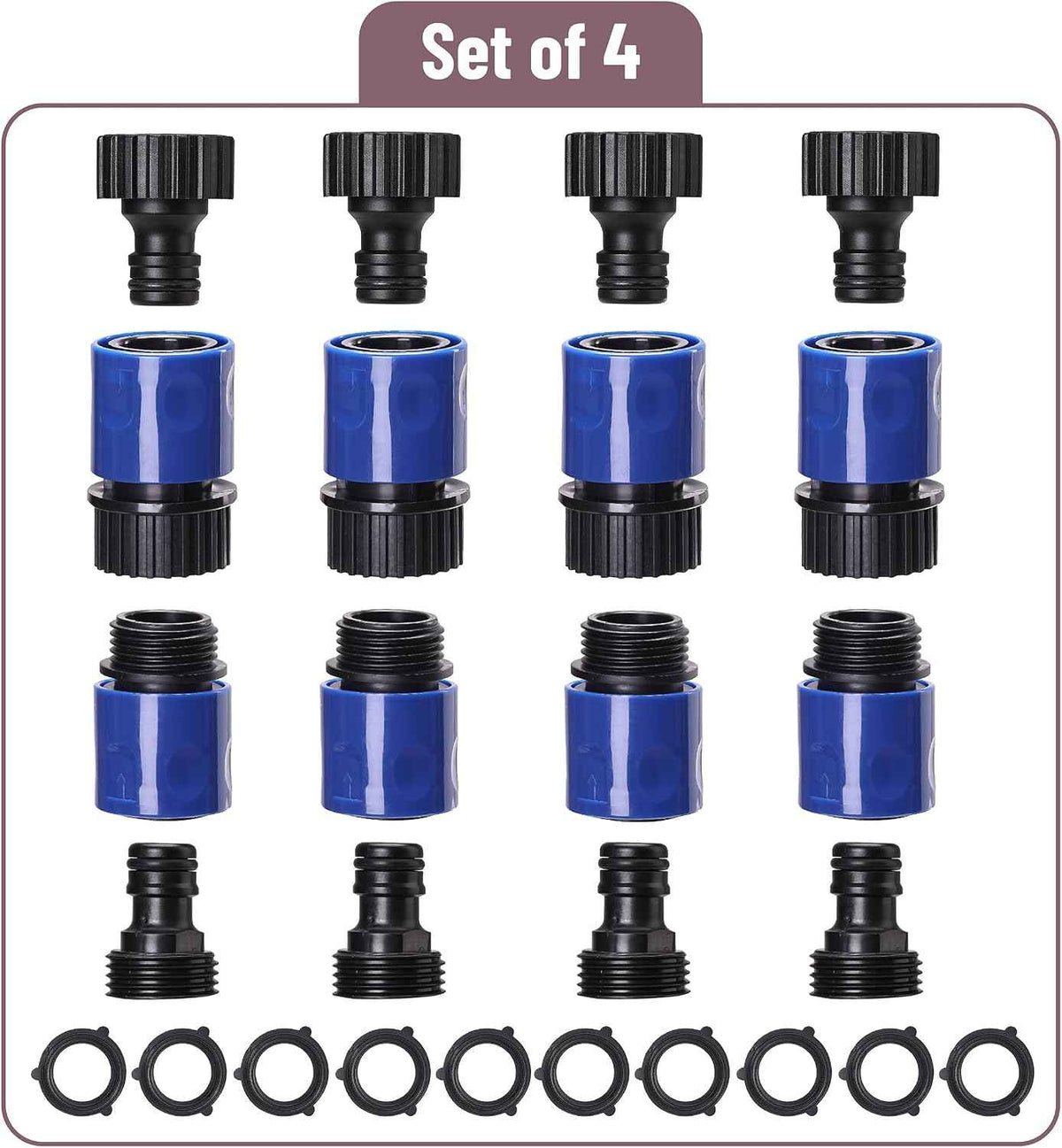 Bates- Garden Hose Quick Connectors, 4 Set, 3/4" Male Female Hose Fittings | Quick Release Plastic Water Hose Connector for Garden Irrigation & Outdoor Use