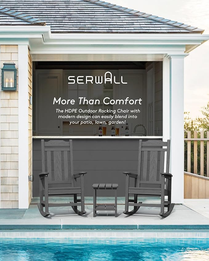 SERWALL Gray Outdoor Rocking Chair Set of 4, All Weather Patio Rocking Chair - Image 3