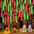 2 Pack Christmas Lights Outdoor 16 Tubes 384 LEDs Meteor Shower Rain Lights | Extendable, Timer, Waterproof Christmas String Lights, Icicle lights Outdoor for Xmas Tree Garden Yard Decor, Red and Green