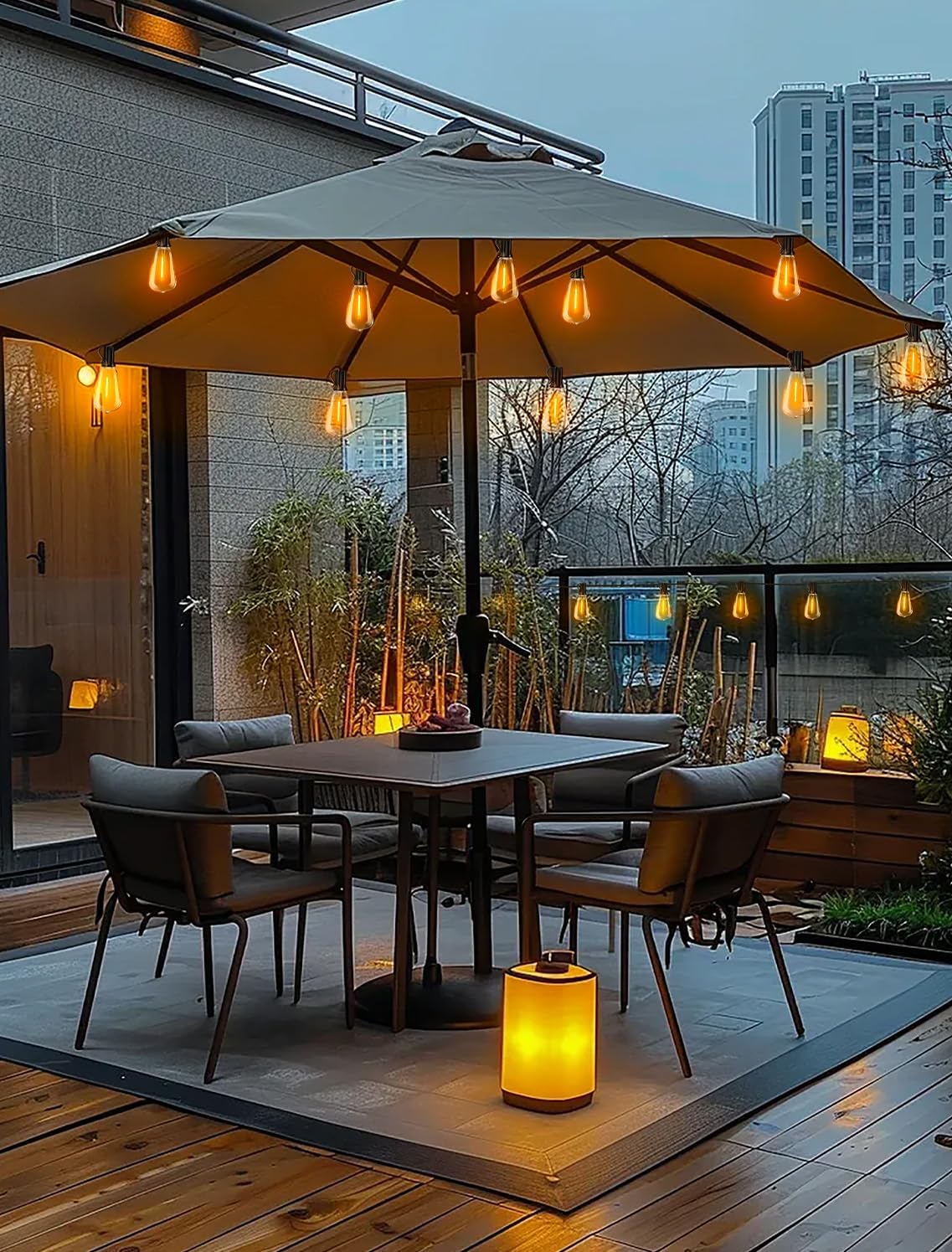 Outdoor Patio String Lights: 100Ft 30M Outside Waterproof Light - Remote Dimmable ST38 Shatterproof Bulb Connectable Hanging Outdoor Electric Lighting - Backyard Yard Gazebo Porch Party