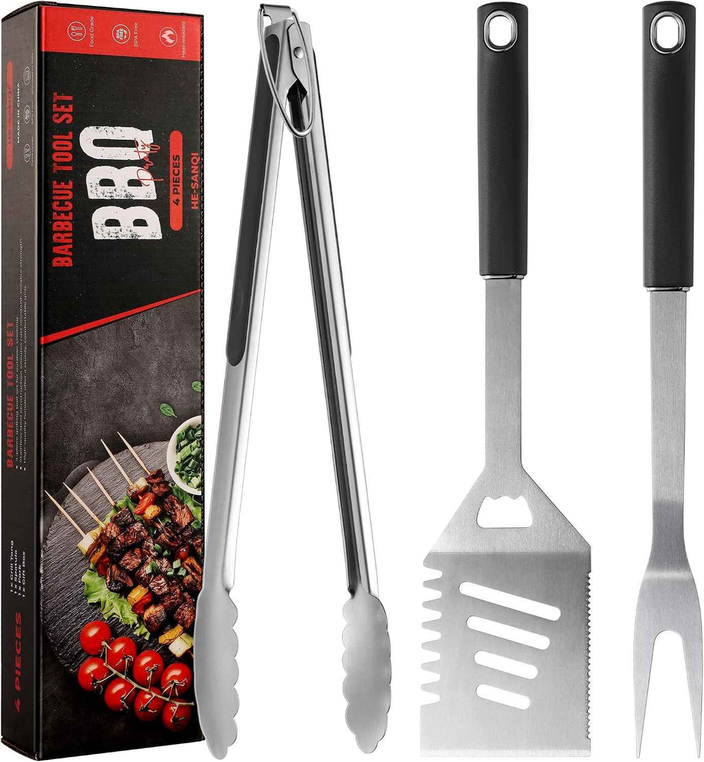 Griddle Accessories Kit - Heavy Duty Grill Tools Set, Grilling Accessories | Stainless Steel BBQ Set with Grill Tongs, Spatula, Fork and Gift-Box for Outdoor Barbecue, Home Grill (3PCS)