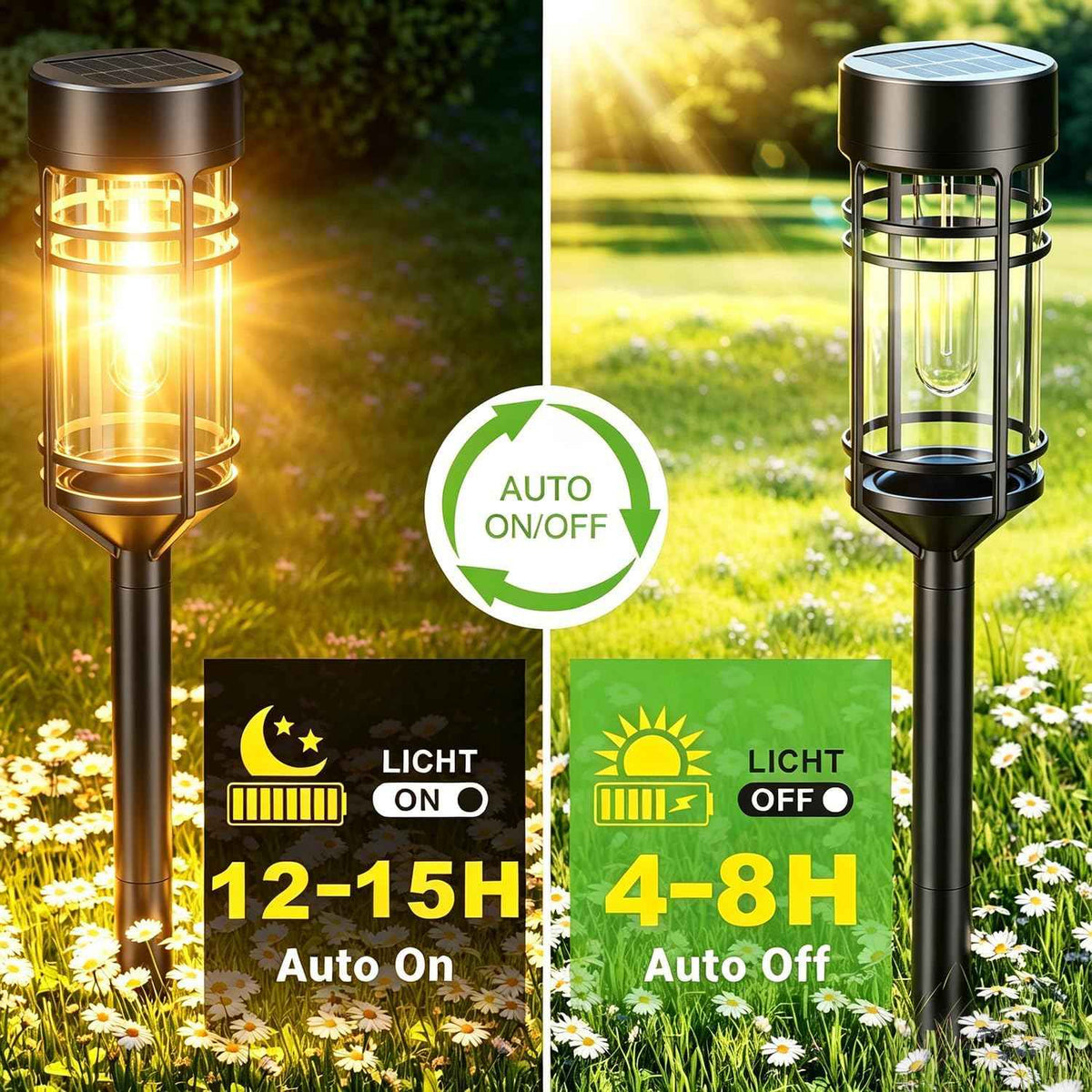 Amzarp 8 Pack Solar Garden Lights, Outdoor Bright LED Solar Pathway Lights | IP65 Waterproof Rugged Shatterproof Auto On/Off for Landscape Garden Yard Walkway Driveway Lawn Lighting（3000K Warm White）