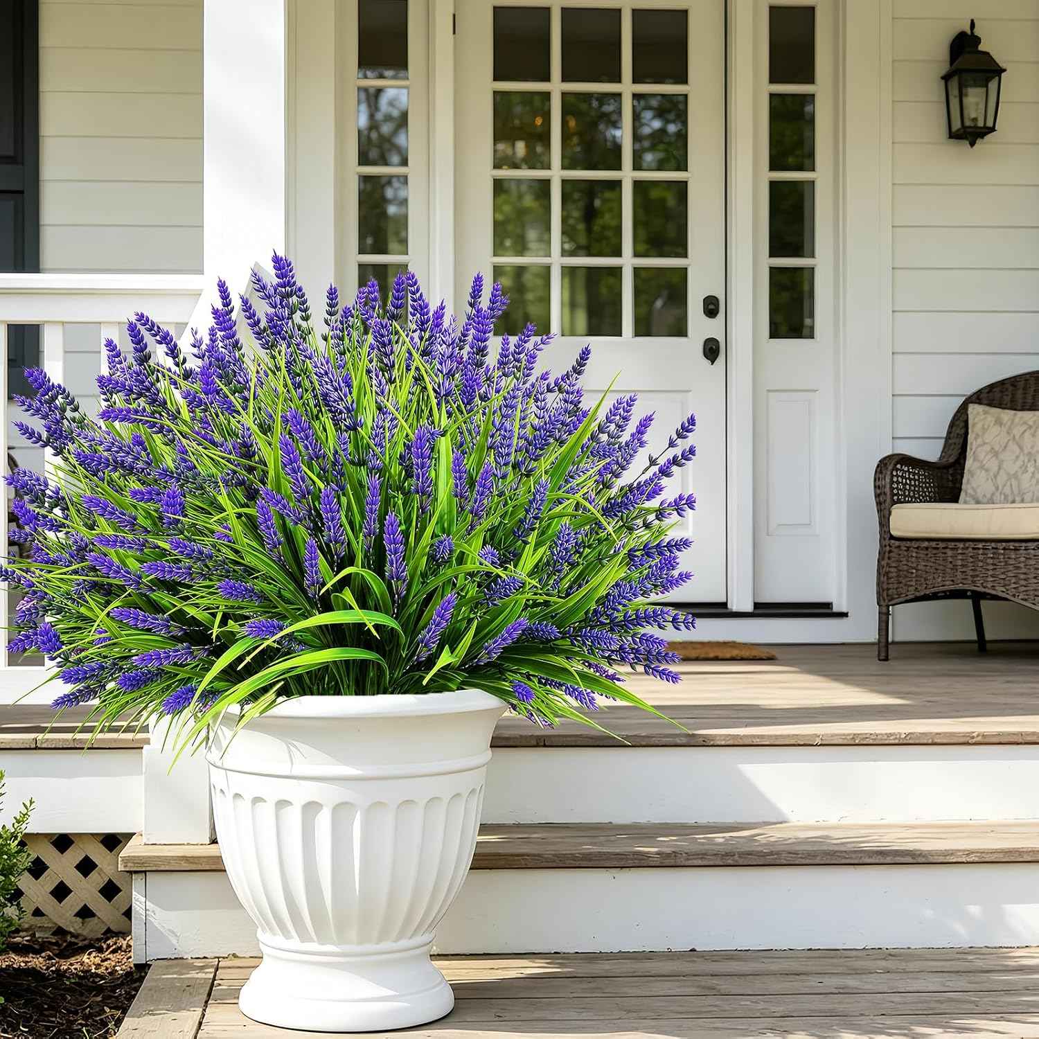 Faux Flowers for Outdoor Planters – 20 Bundles Fake Plants Outdoor, UV Resistant Artificial Plants & Flowers with Fake Monkey Grass, Faux Outdoor Plants for Porch Patio Garden Decor