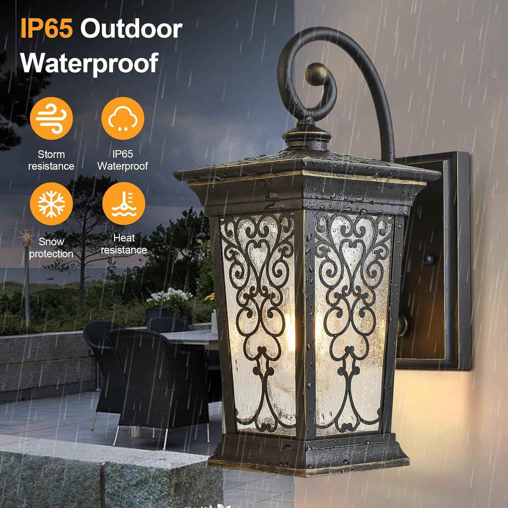 ALVIME Outdoor Wall Light Fixtures, 14" Vintage Spanish Style, Oil Rubbed Bronze Exterior Wall Lantern, Anti-Rust & Waterproof, Clear Seeded Glass, Farmhouse Porch Light for House Garden Garage