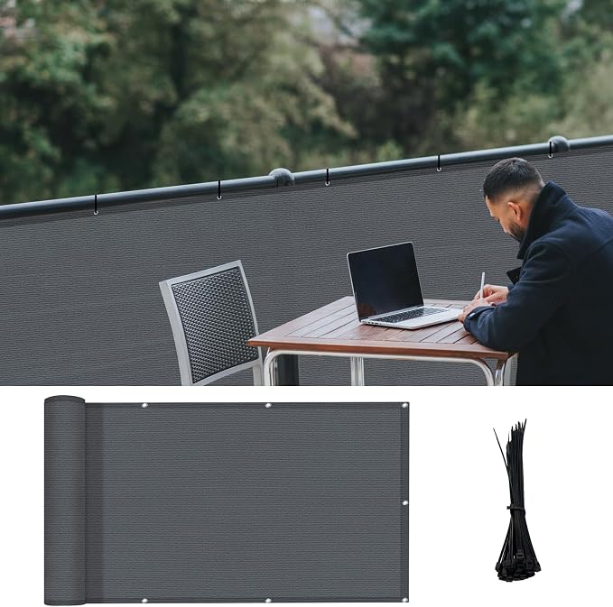 LOVE STORY 3'x16' Dark Grey Balcony Screen Privacy Fence Cover UV Protection by LOVESTORY