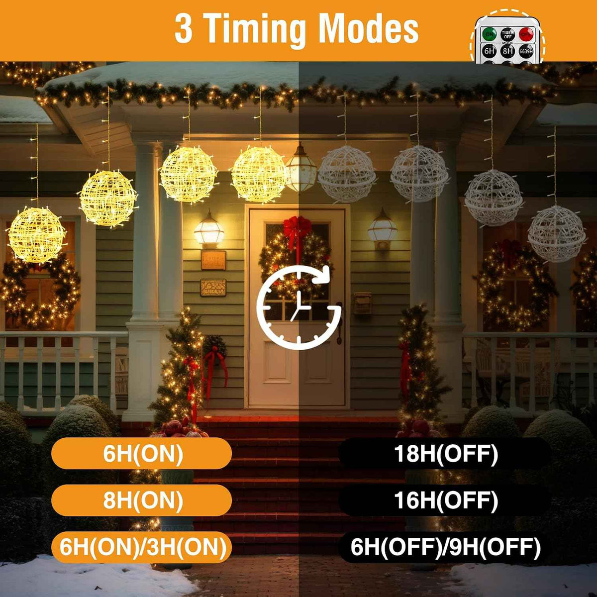 kolpop Color Changing Christmas Outdoor Balls Lights, 11 Modes Sphere Lights with Remote & Timer, 4 Pack 7.87" Dimmable Hanging Tree Globe Light with Plug-in for Xmas Party Yard Garden Decorations