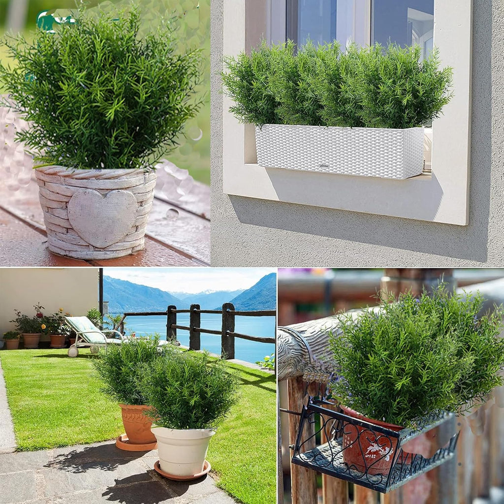 Toprooms Outdoor Faux Plants Greenery Artificial Flowers Fake Boxwood Shrubs UV Resistant Plastic Plant for Farmhouse Garden Porch Patio Indoor Wedding Decoration (1#Outdoor Greenery, 12 Pcs)