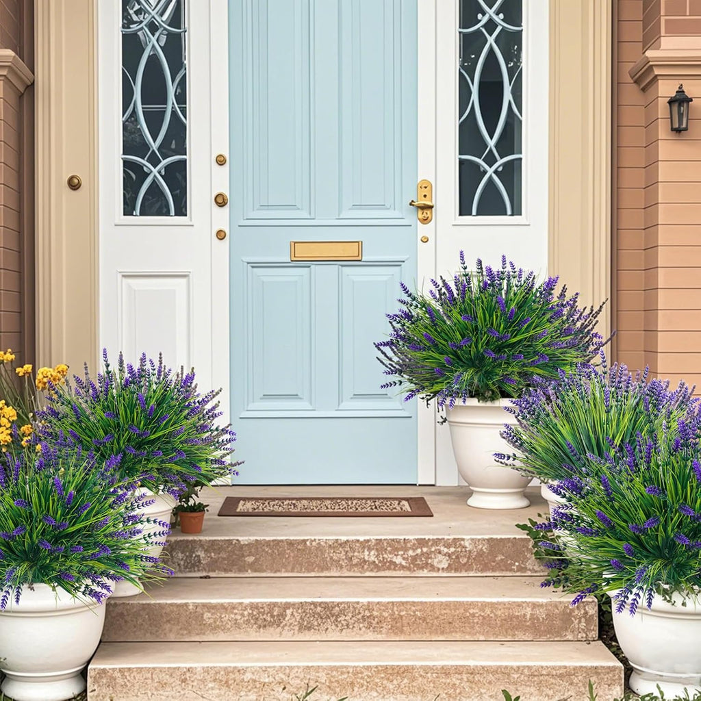 Fumwase Artificial Plants Flowers, 12 Bundles, Purplecolor | Fake Monkey Grass, No Fade, Artificial Shrubs Bushes Greenery, 14.2" Plastic Plants, For Garden Home Front Porch Decor