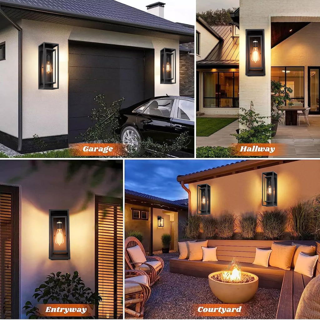 18 Inch 2 Pack Outdoor Wall Lantern Light Fixture，Large Black Exterior Wall Sconce with Clear Glass | Waterproof Anti-Rust Porch Light with E26 Socket for Entryway, Patio, Garage