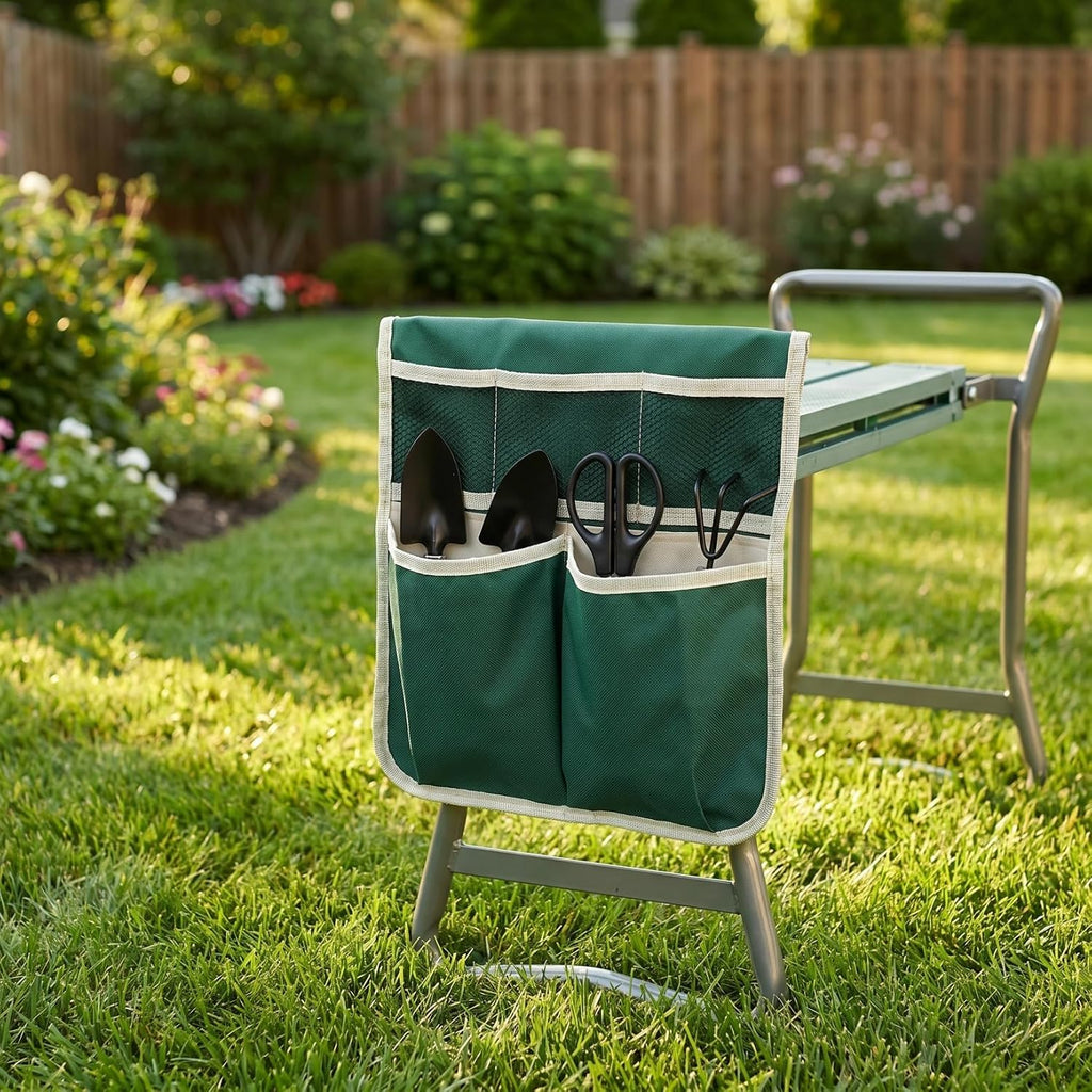 Garden Kneeler Tool Bag Stool, Foldable Garden Tool Bag Portable for Outdoor Gardening (Green)