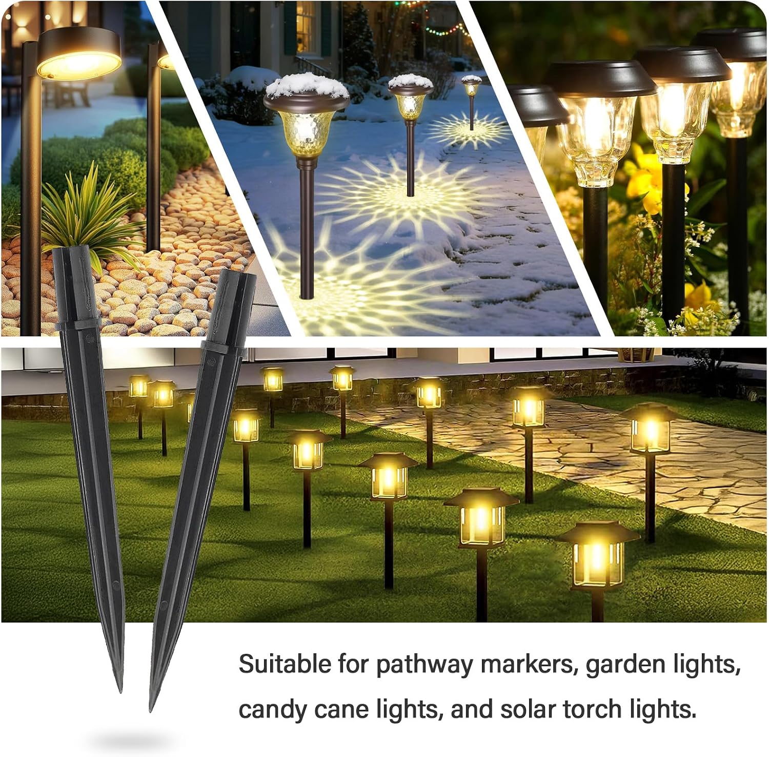 8 Pcs Solar Light Stakes Replacement (Fit for Inner Diameter 0.6inch),Reinforced Ground Spikes,ABS Plastic Lights Stakes, Ideal for Solar Pathway Lights Garden Torch Lights,Christmas Lights