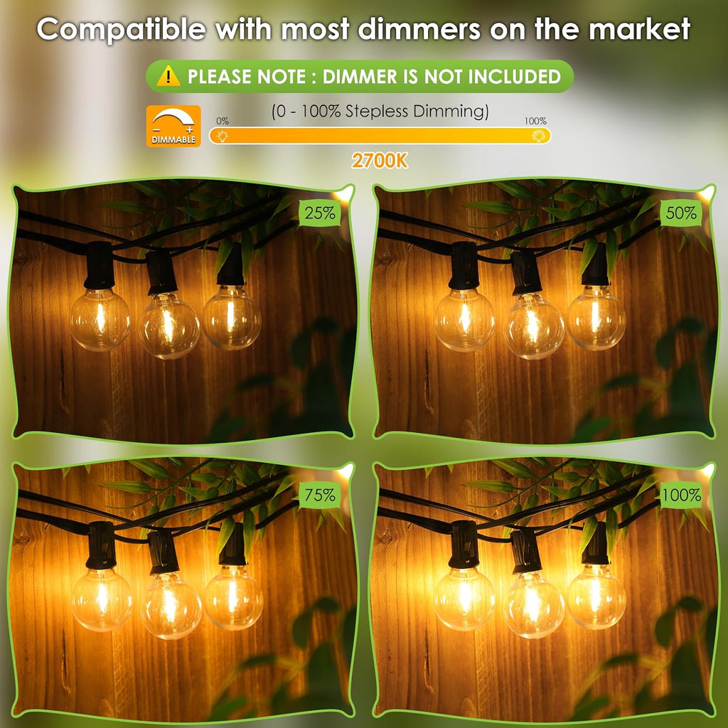 Mlambert 100Ft LED Outdoor String Lights, Dimmable Patio Lights, Waterproof Shatterproof 53 G40 Globe Bulb String for Backyard Bistro-Black 1 Pack